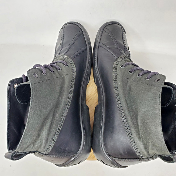 J Crew Duck Boots Mens 10 Waxed Canvas Black Leather Retro Lace Up Ankle Shoes - Picture 11 of 16